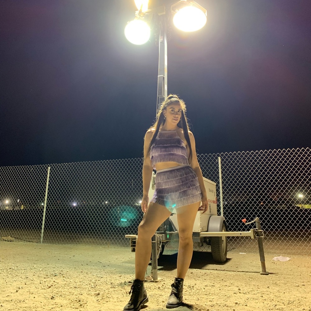 COACHELLA 2 PC SET Lavender fringe top and shorts festival set
